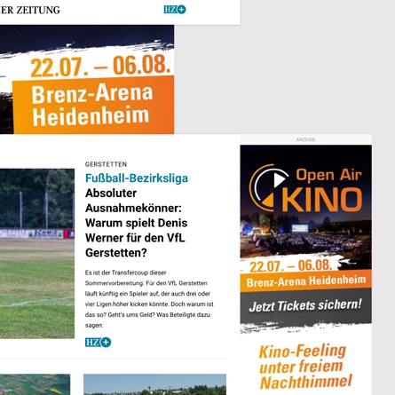 Ausschnitt der Heidenheimer Zeitung Webseite
