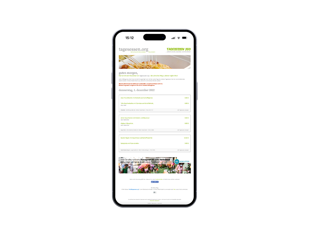 Newsletter Tagesessen