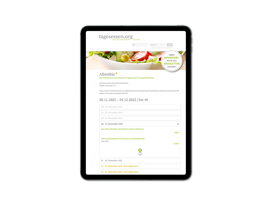 Landingpage Tagesessen